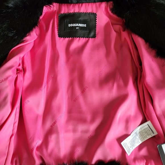 NWT~$1195~DSQUARED2~KIDS 8~BLACK GENUINE LEATHER REAL FUR BIKER MOTO COAT JACKET - Picture 7 of 16